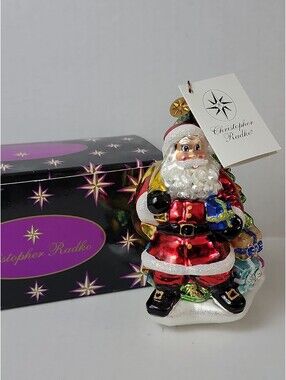 Christopher Radko North Pole Blown Glass Ornament Santa w Box